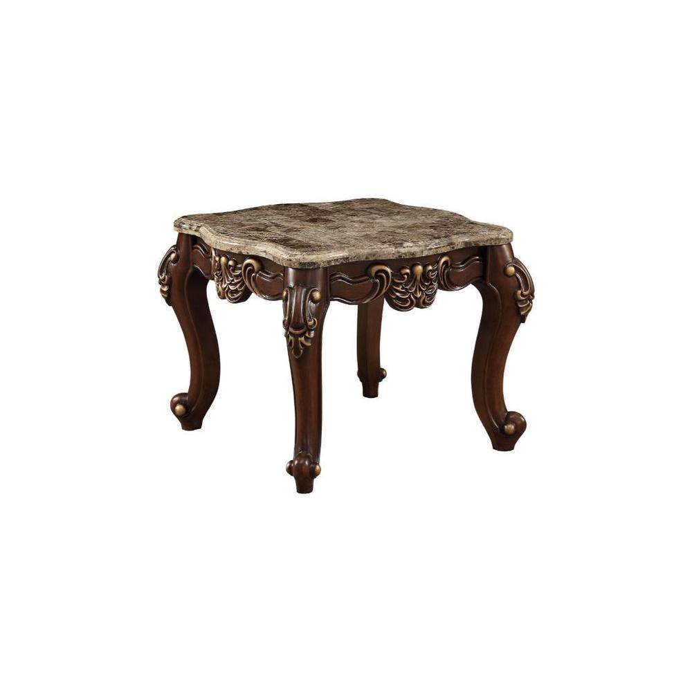 24" Walnut And Marble Marble And Solid Wood Square End Table. Picture 1