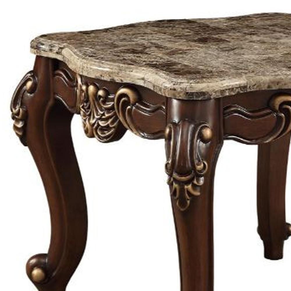 24" Walnut And Marble Marble And Solid Wood Square End Table. Picture 4