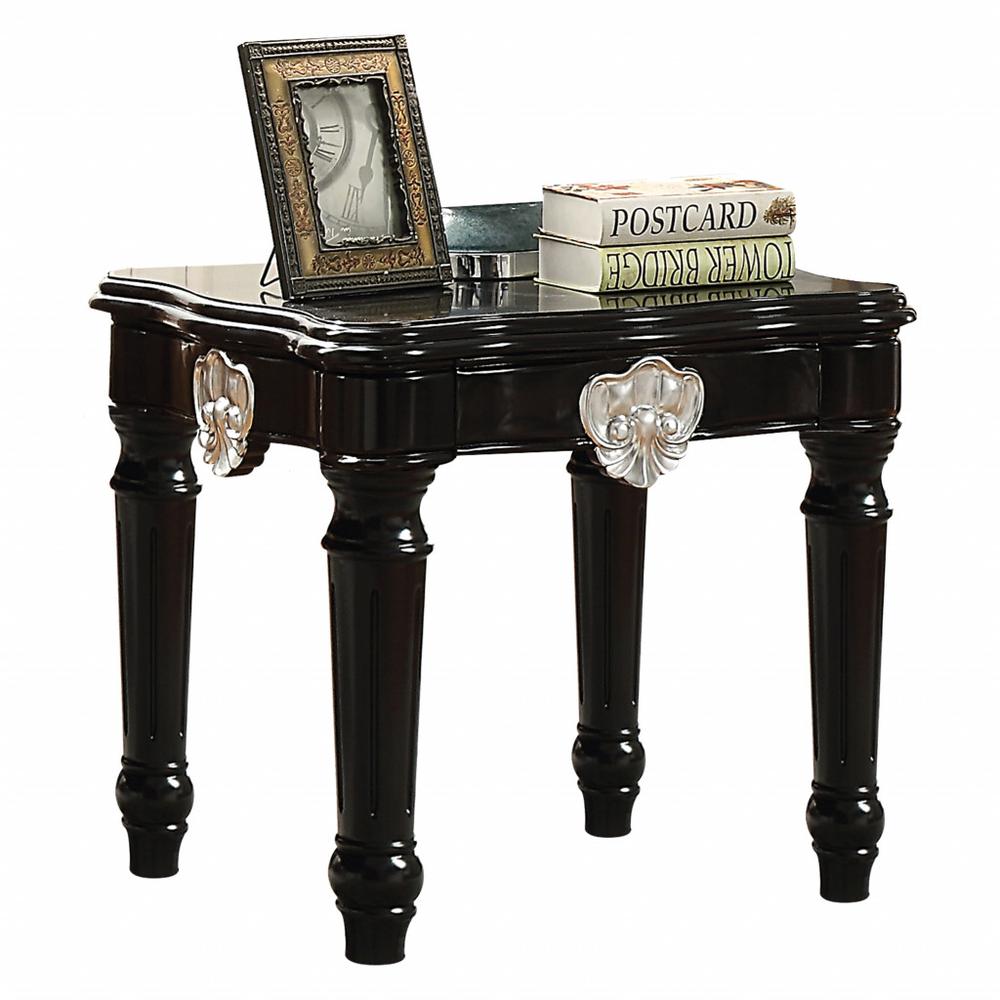 24" Black Manufactured Wood Carved Medallion Square End Table. Picture 1