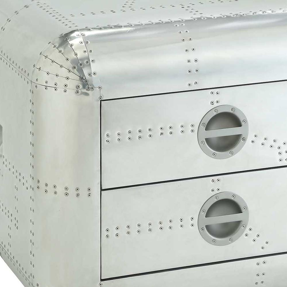 22" Silver Aluminum Aviator Trunk Style Square End Table With Two Drawers. Picture 4