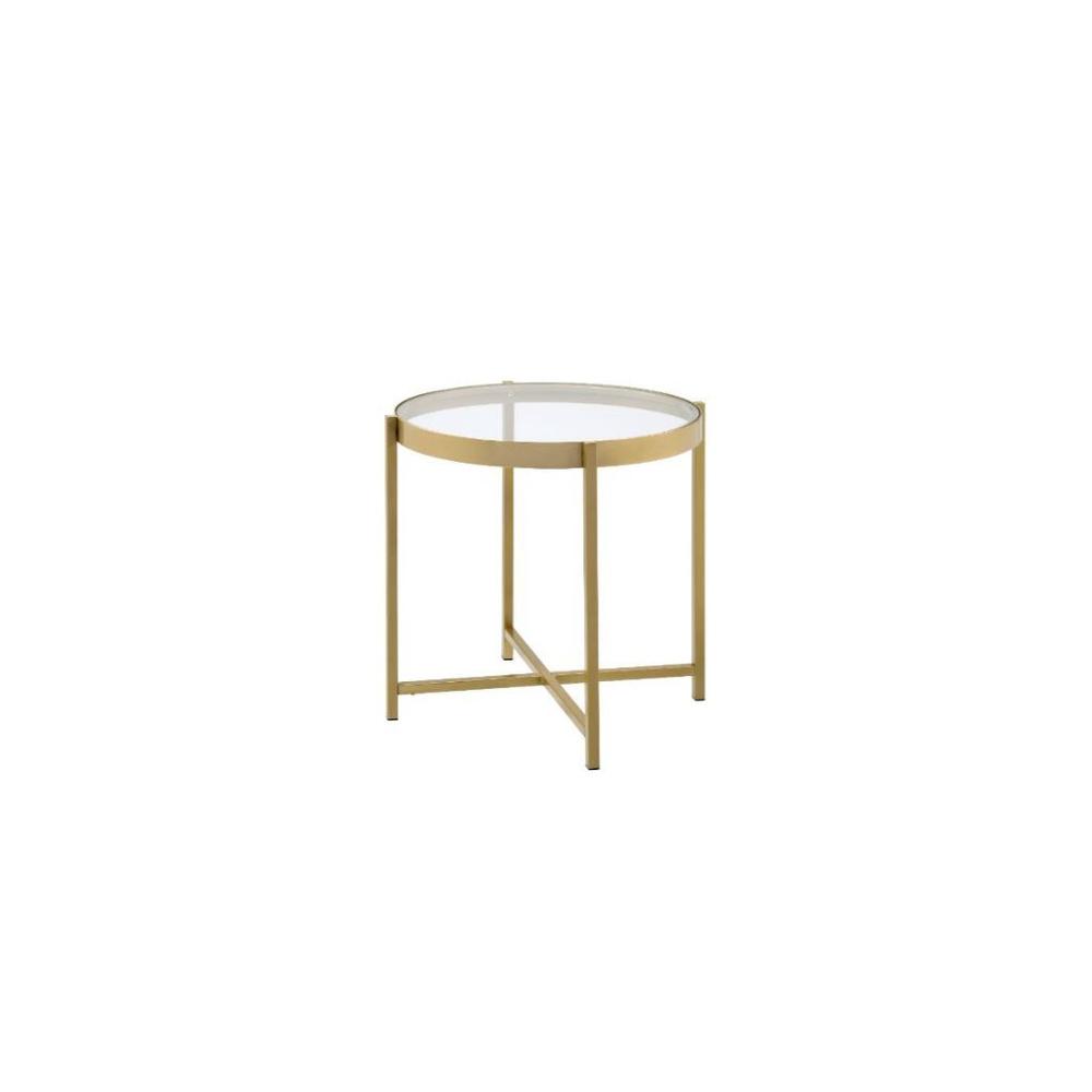 24" Gold And Clear Glass And Metal Round End Table. Picture 1