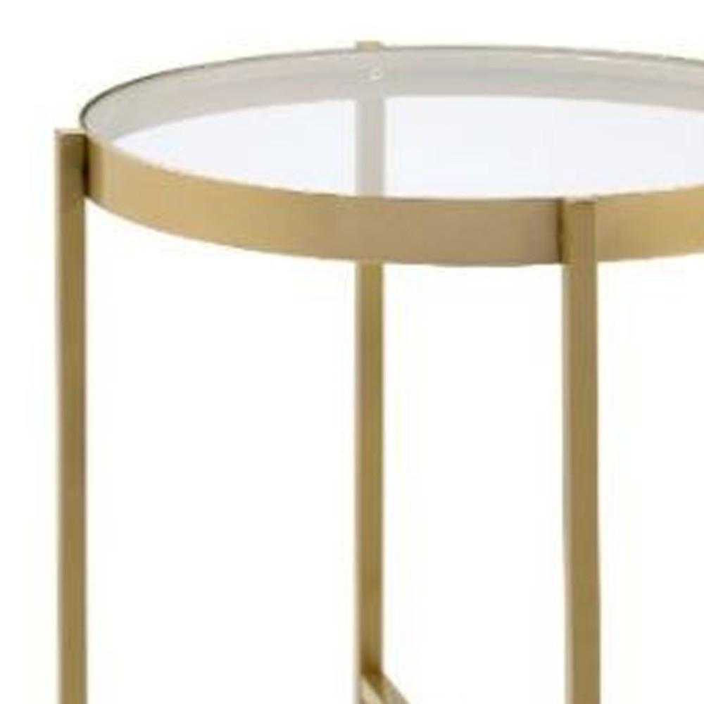 24" Gold And Clear Glass And Metal Round End Table. Picture 3