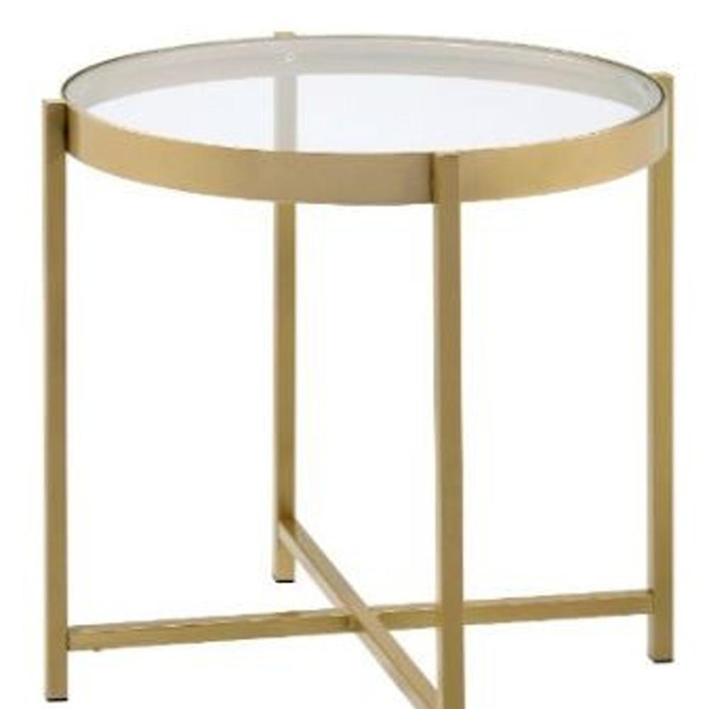 24" Gold And Clear Glass And Metal Round End Table. Picture 4
