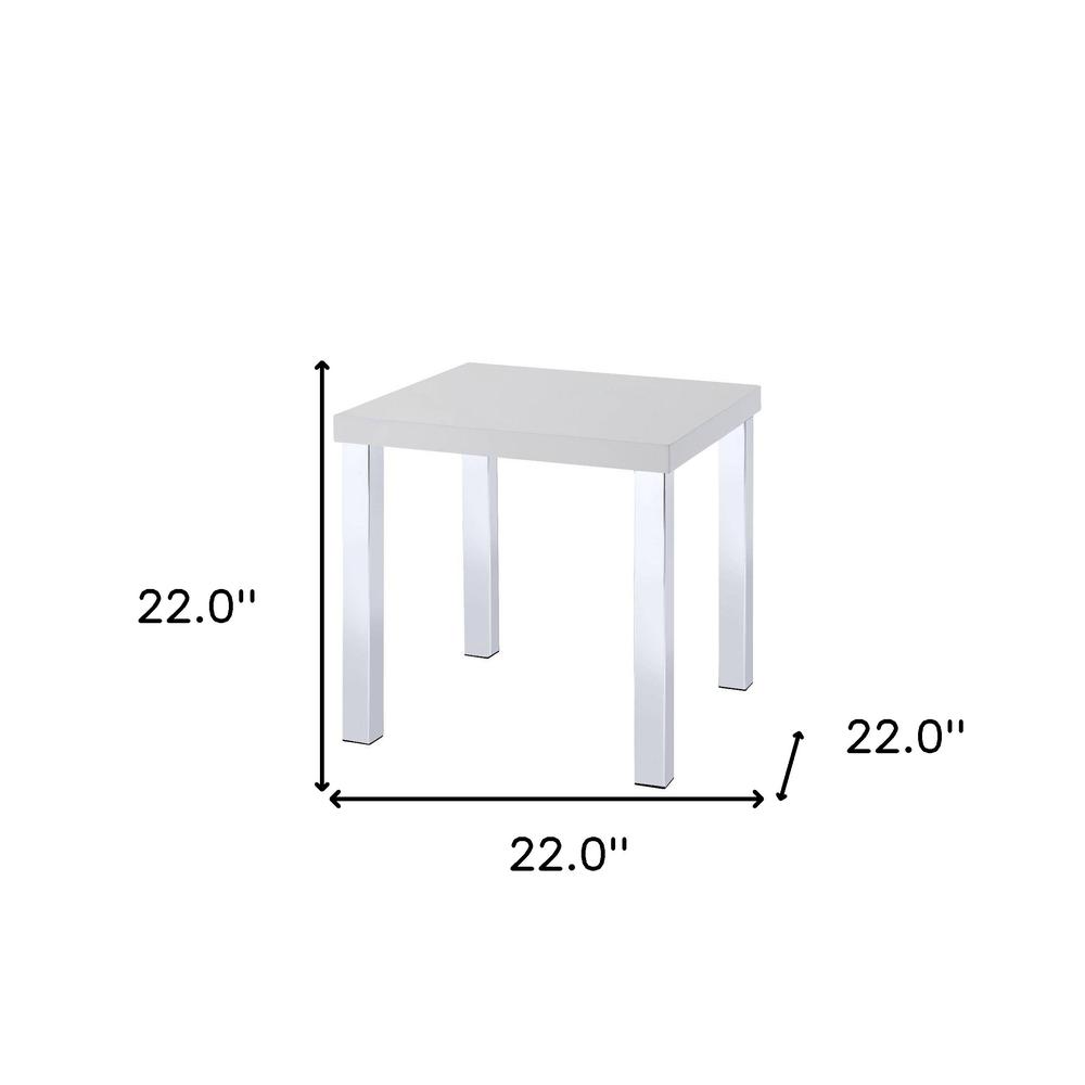 22" Chrome And White High Gloss Square End Table. Picture 4
