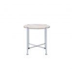 24" Chrome And White Oak Manufactured Wood And Metal Round End Table. Picture 3