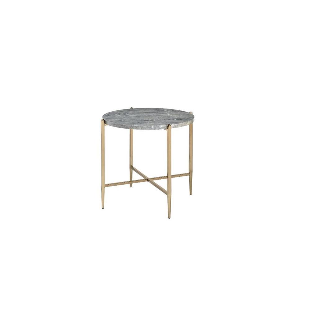 24" Champagne And Light Gray Manufactured Wood And Metal Round End Table. Picture 1