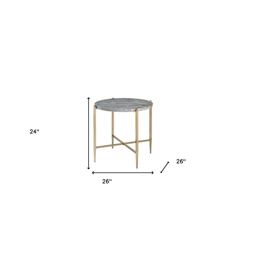 24" Champagne And Light Gray Manufactured Wood And Metal Round End Table. Picture 5