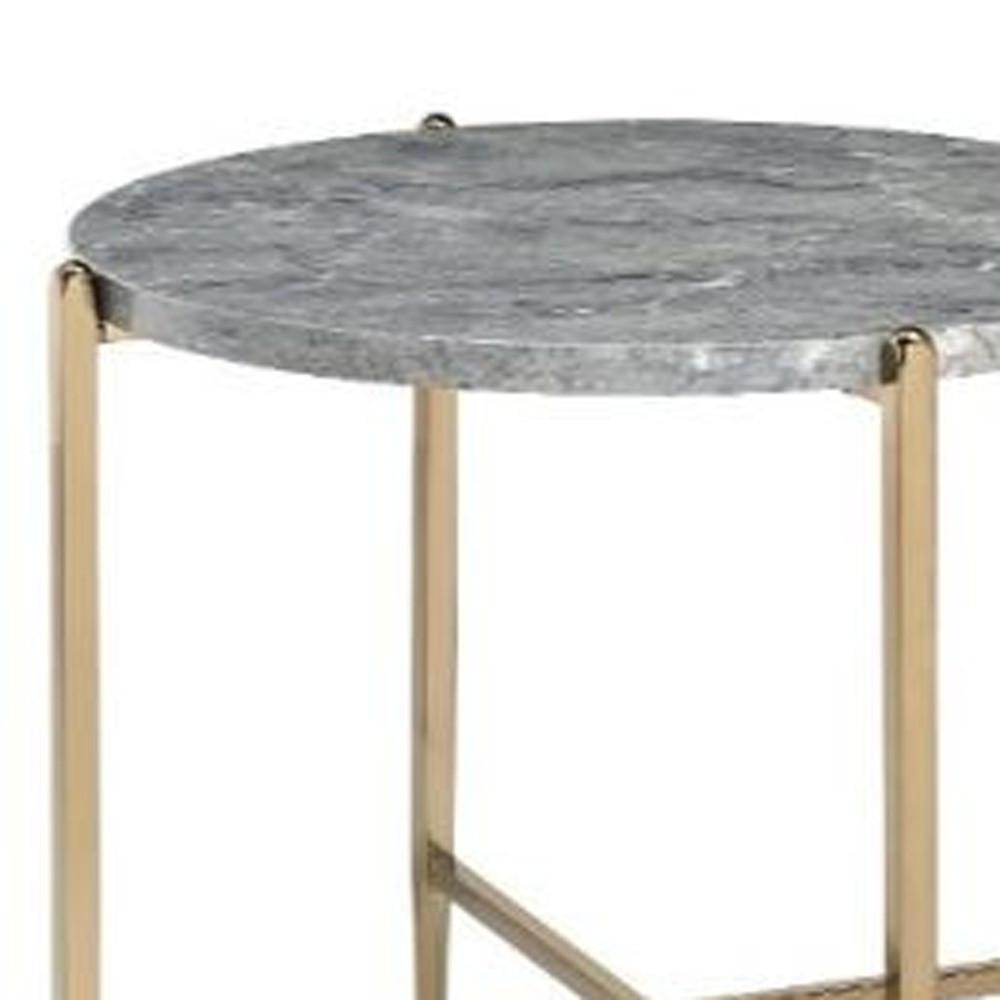 24" Champagne And Light Gray Manufactured Wood And Metal Round End Table. Picture 3