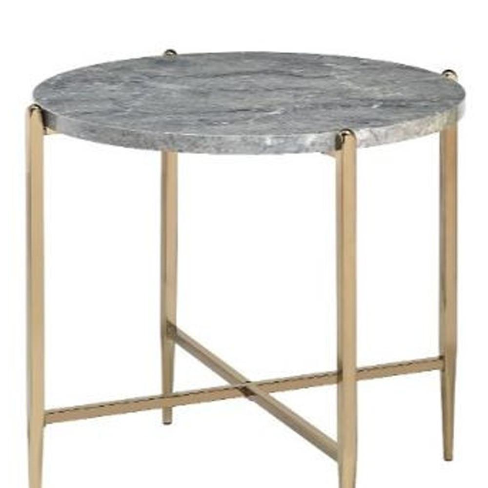 24" Champagne And Light Gray Manufactured Wood And Metal Round End Table. Picture 4