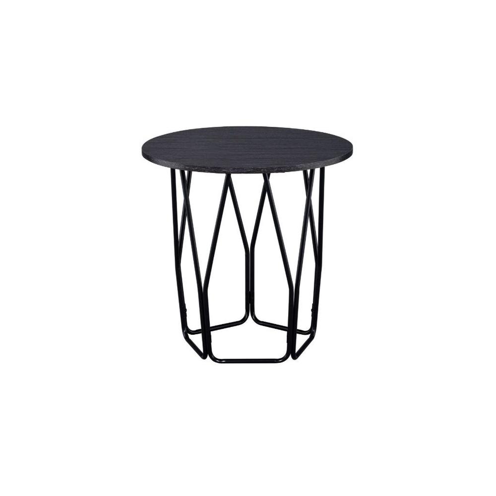 22" Black And Espresso Manufactured Wood And Metal Round End Table. Picture 1