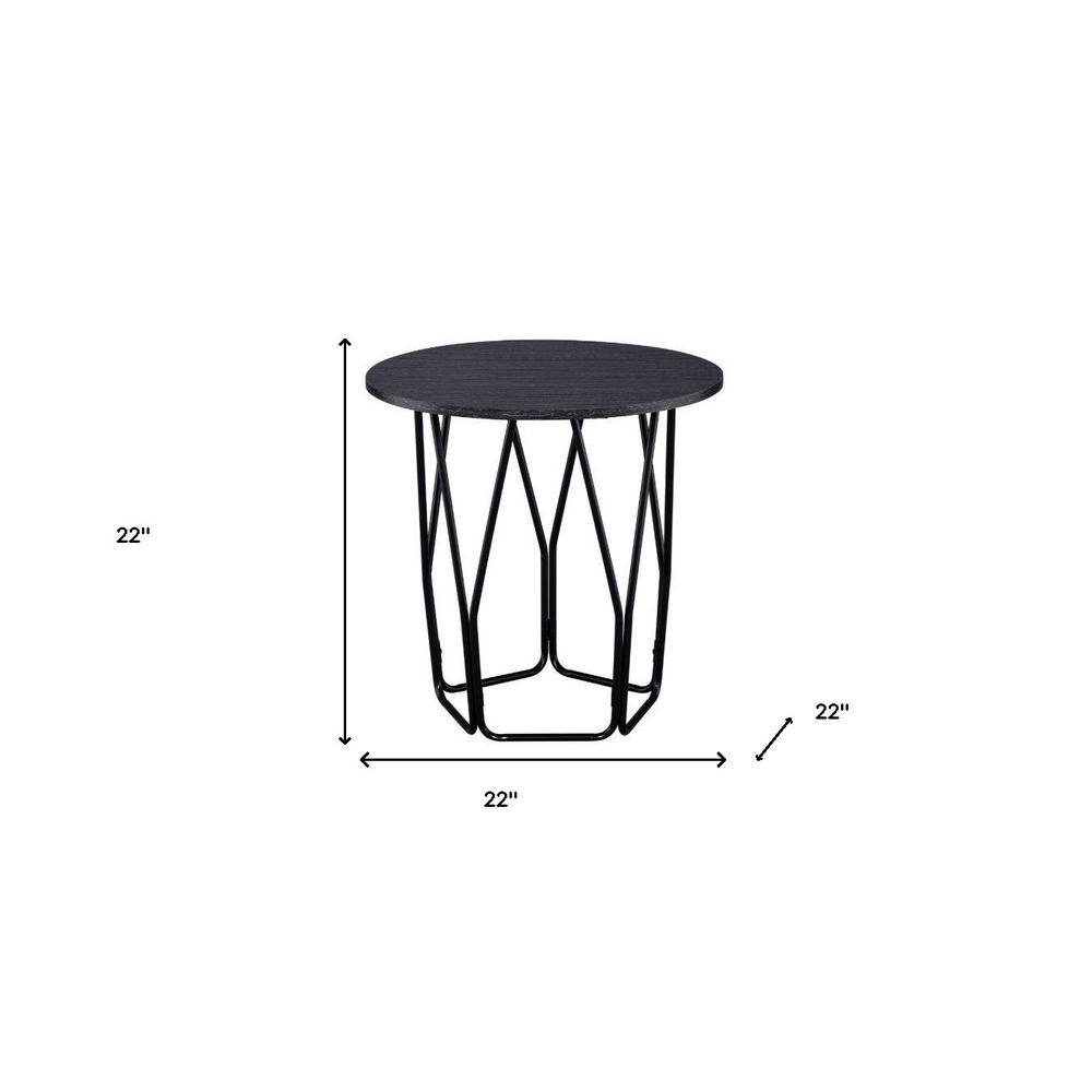 22" Black And Espresso Manufactured Wood And Metal Round End Table. Picture 5
