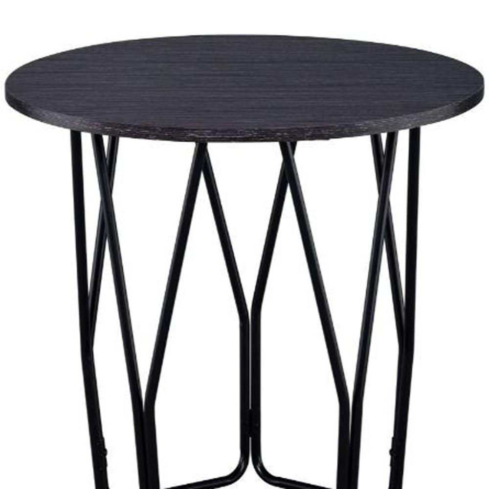 22" Black And Espresso Manufactured Wood And Metal Round End Table. Picture 4