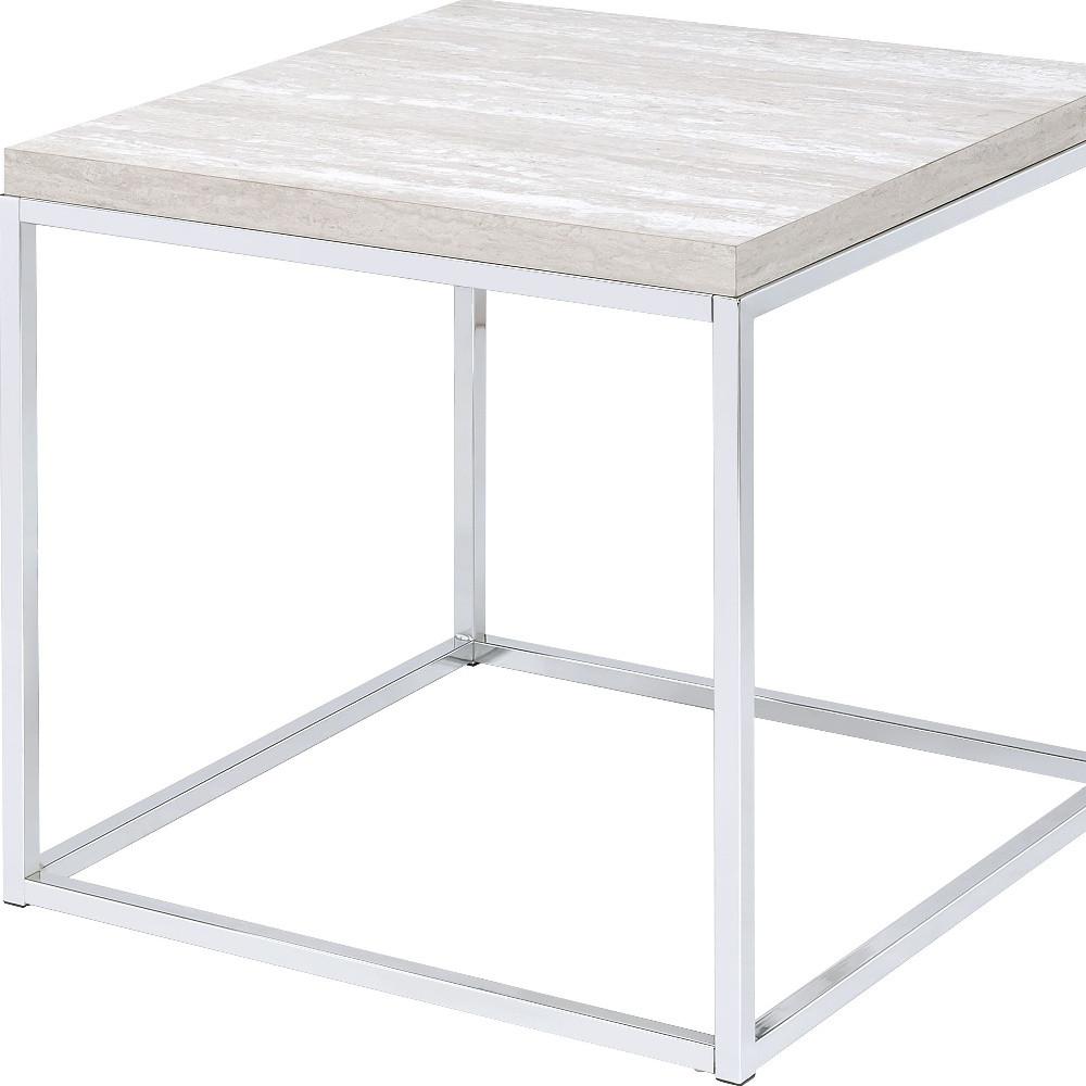 24" Chrome And White Oak Manufactured Wood And Metal Square End Table. Picture 4