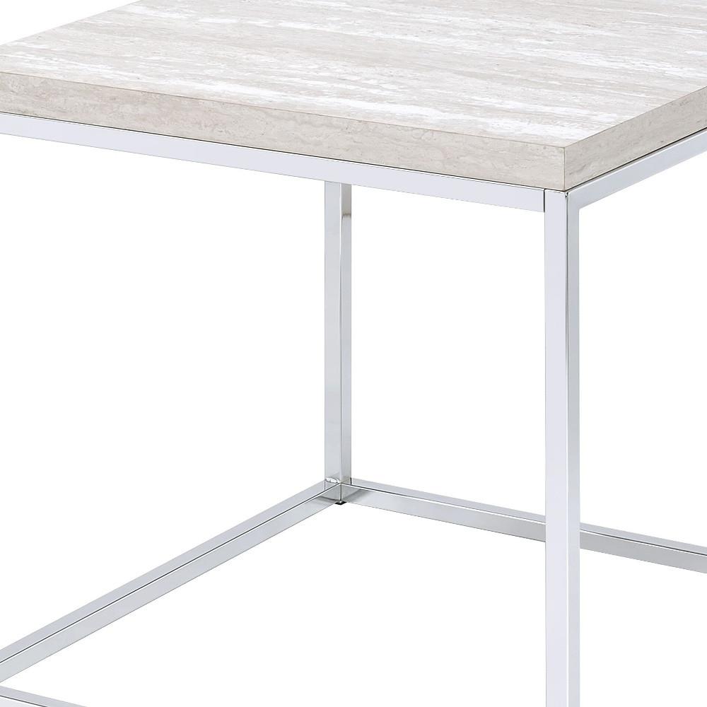 24" Chrome And White Oak Manufactured Wood And Metal Square End Table. Picture 5