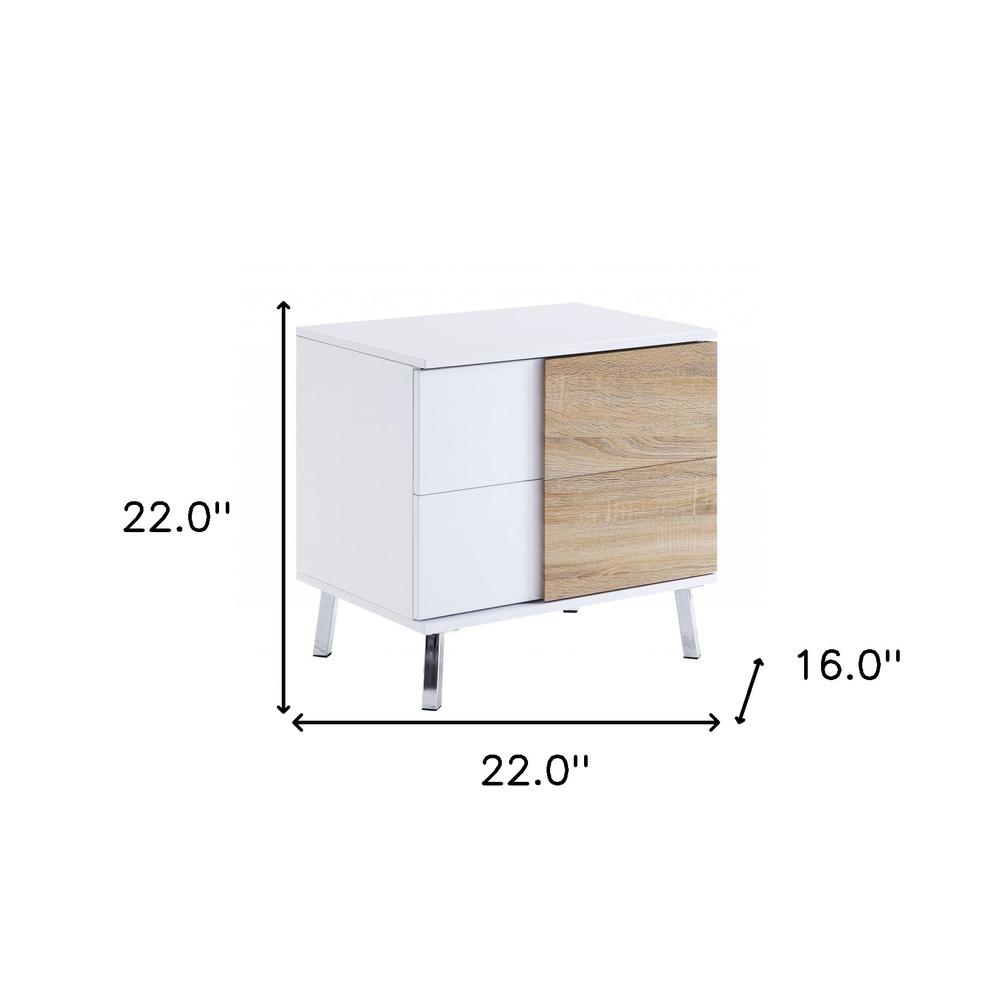 22" White High Gloss Manufactured Wood Rectangular End Table With Two Drawers. Picture 5