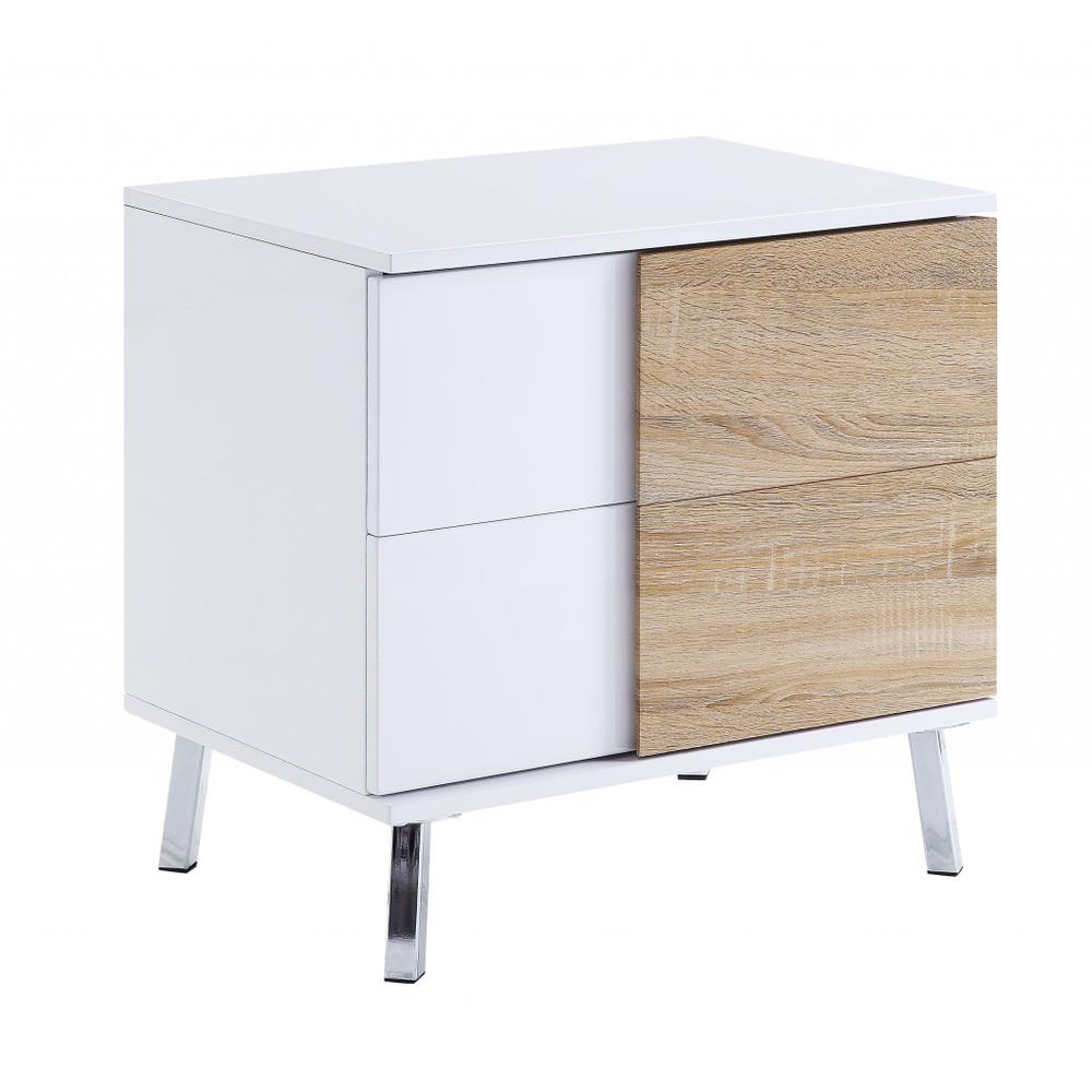 22" White High Gloss Manufactured Wood Rectangular End Table With Two Drawers. Picture 1