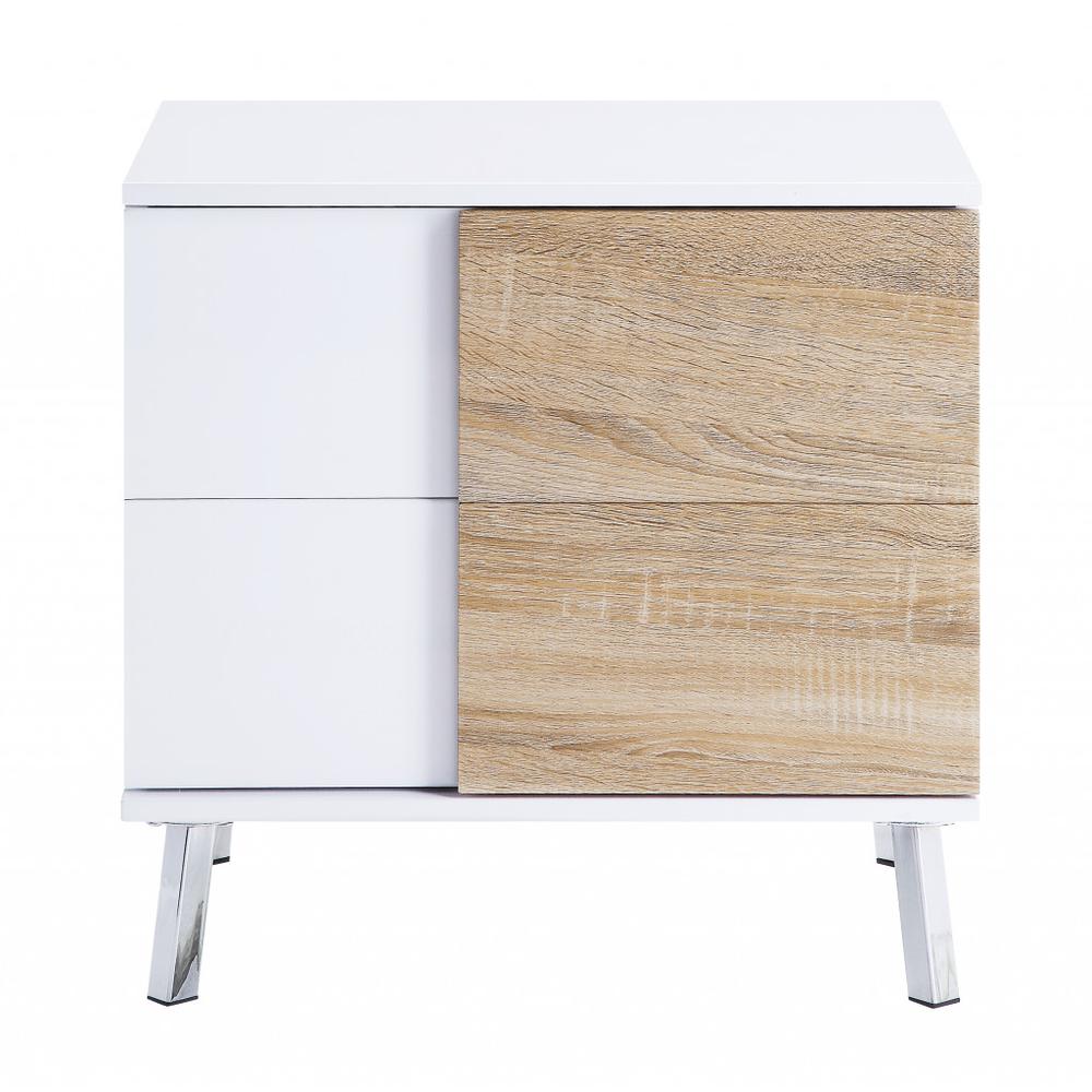 22" White High Gloss Manufactured Wood Rectangular End Table With Two Drawers. Picture 2