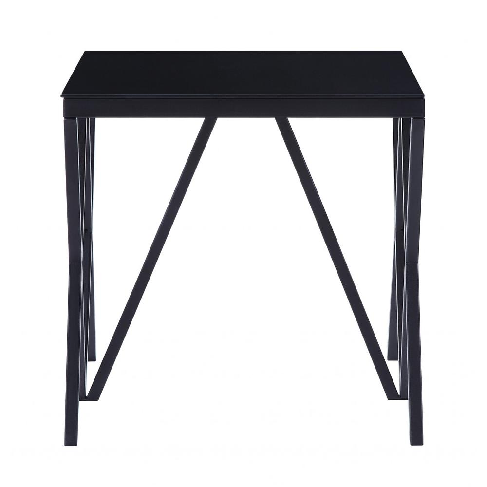 21" Black Glass And Metal Square End Table. Picture 2