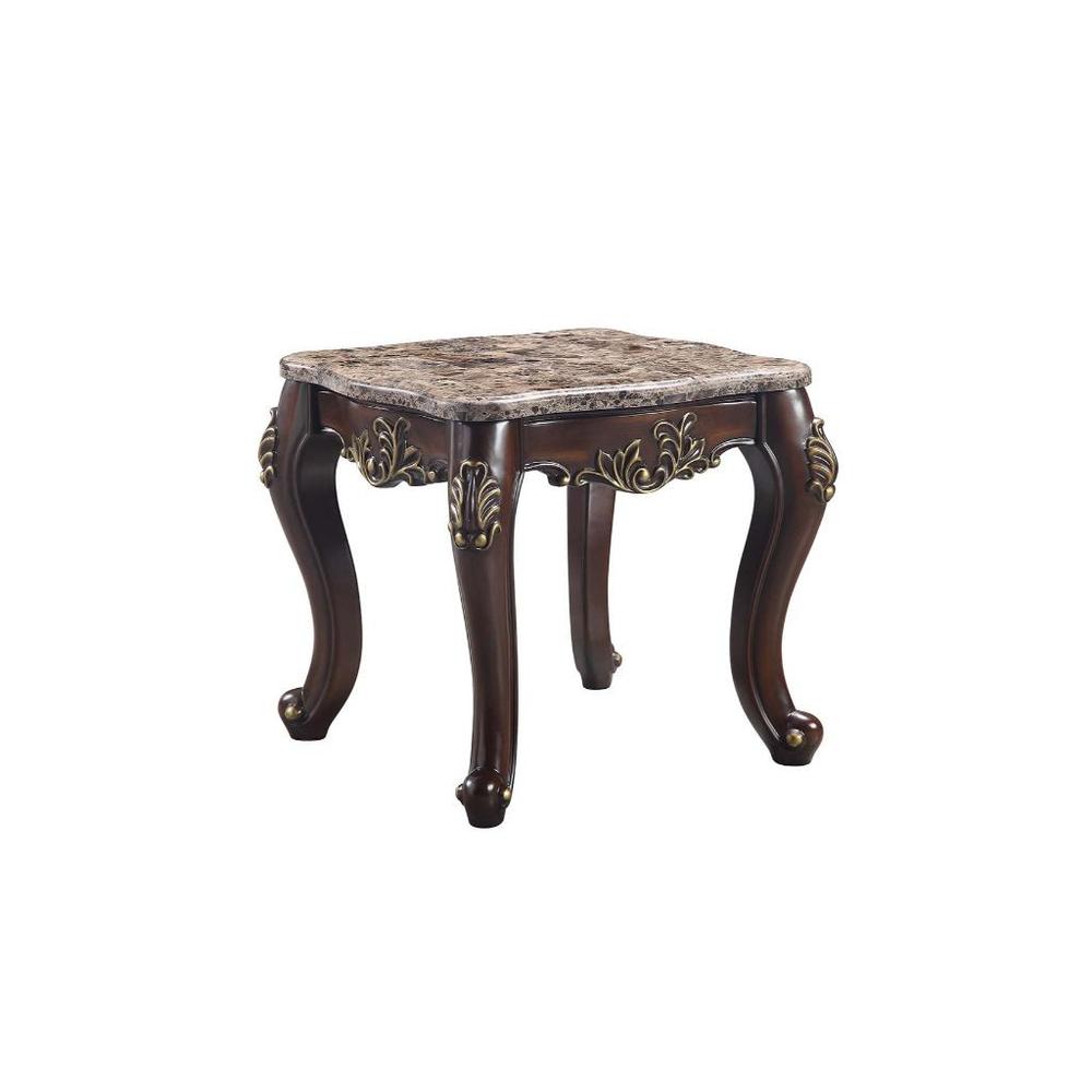 26" Cherry And Marble Marble And Solid Wood Square End Table. Picture 1