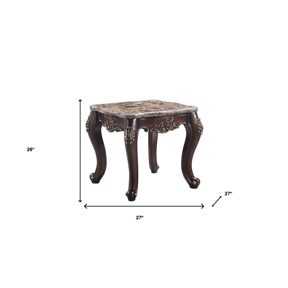 26" Cherry And Marble Marble And Solid Wood Square End Table. Picture 5
