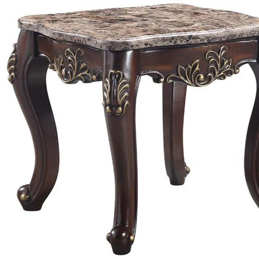 26" Cherry And Marble Marble And Solid Wood Square End Table. Picture 4