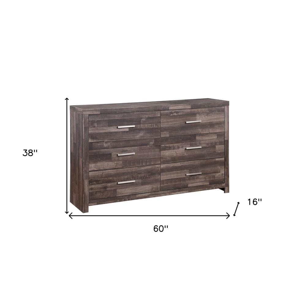 60" Dark Oak Solid Wood Six Drawer Double Dresser. Picture 6