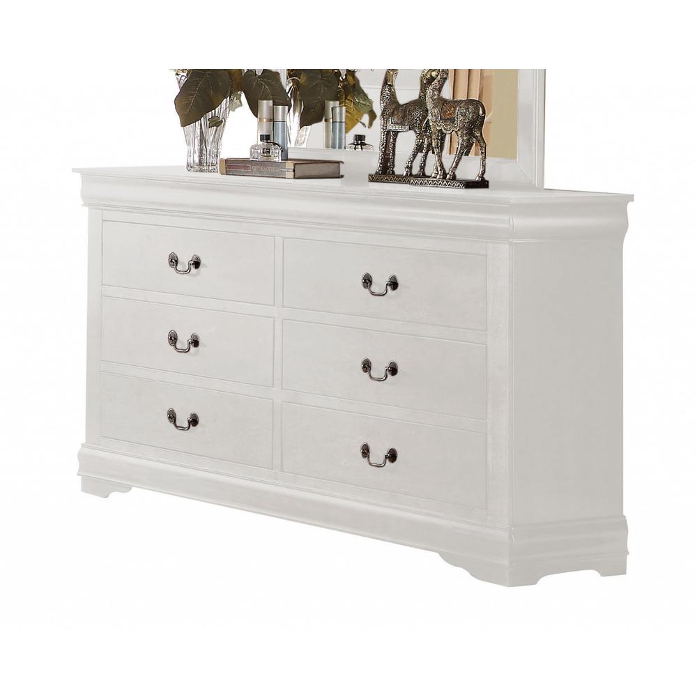 57" White Solid Wood Six Drawer Double Dresser. Picture 3