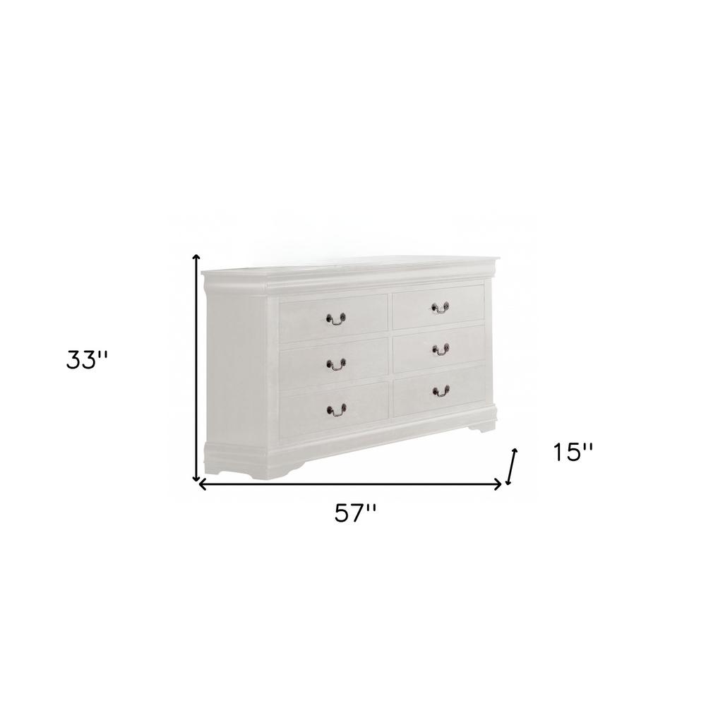 57" White Solid Wood Six Drawer Double Dresser. Picture 5