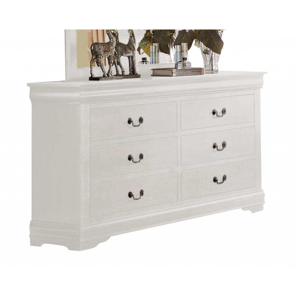 57" White Solid Wood Six Drawer Double Dresser. Picture 2