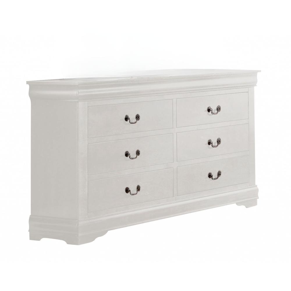 57" White Solid Wood Six Drawer Double Dresser. Picture 1