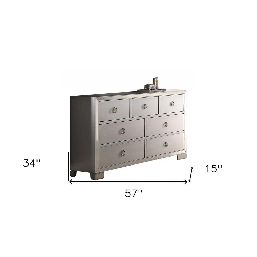 57" Platinum Manufactured Wood Seven Drawer Triple Dresser. Picture 6