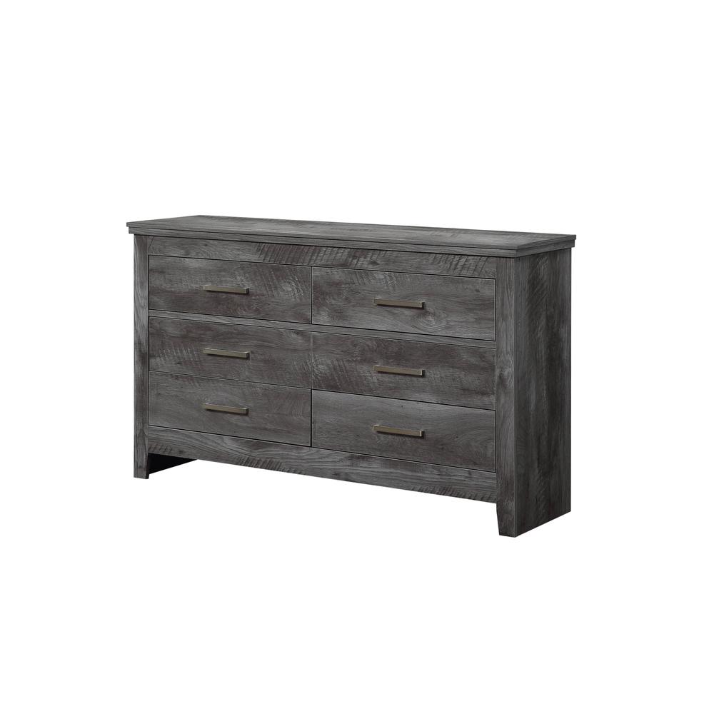 57" Gray Oak Solid Wood Six Drawer Double Dresser. Picture 1