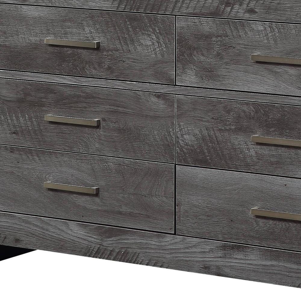57" Gray Oak Solid Wood Six Drawer Double Dresser. Picture 2
