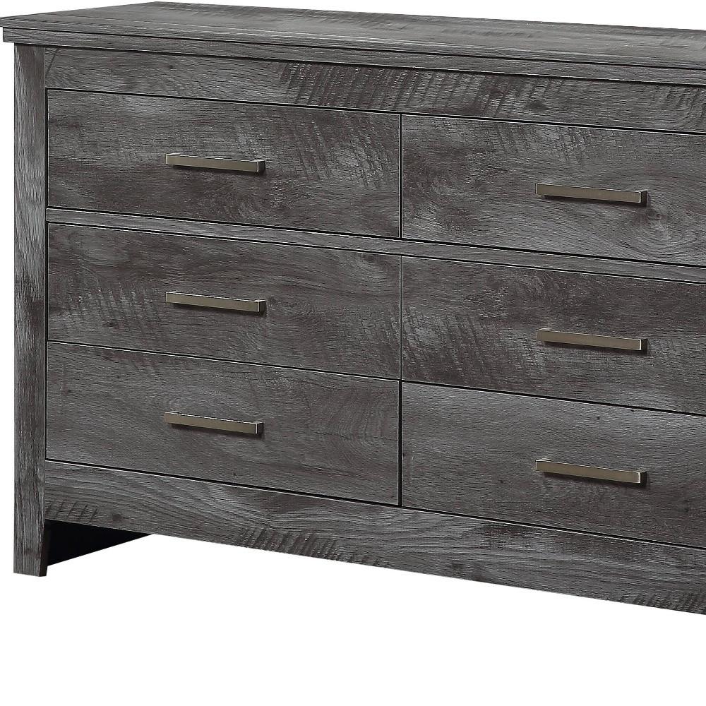 57" Gray Oak Solid Wood Six Drawer Double Dresser. Picture 3