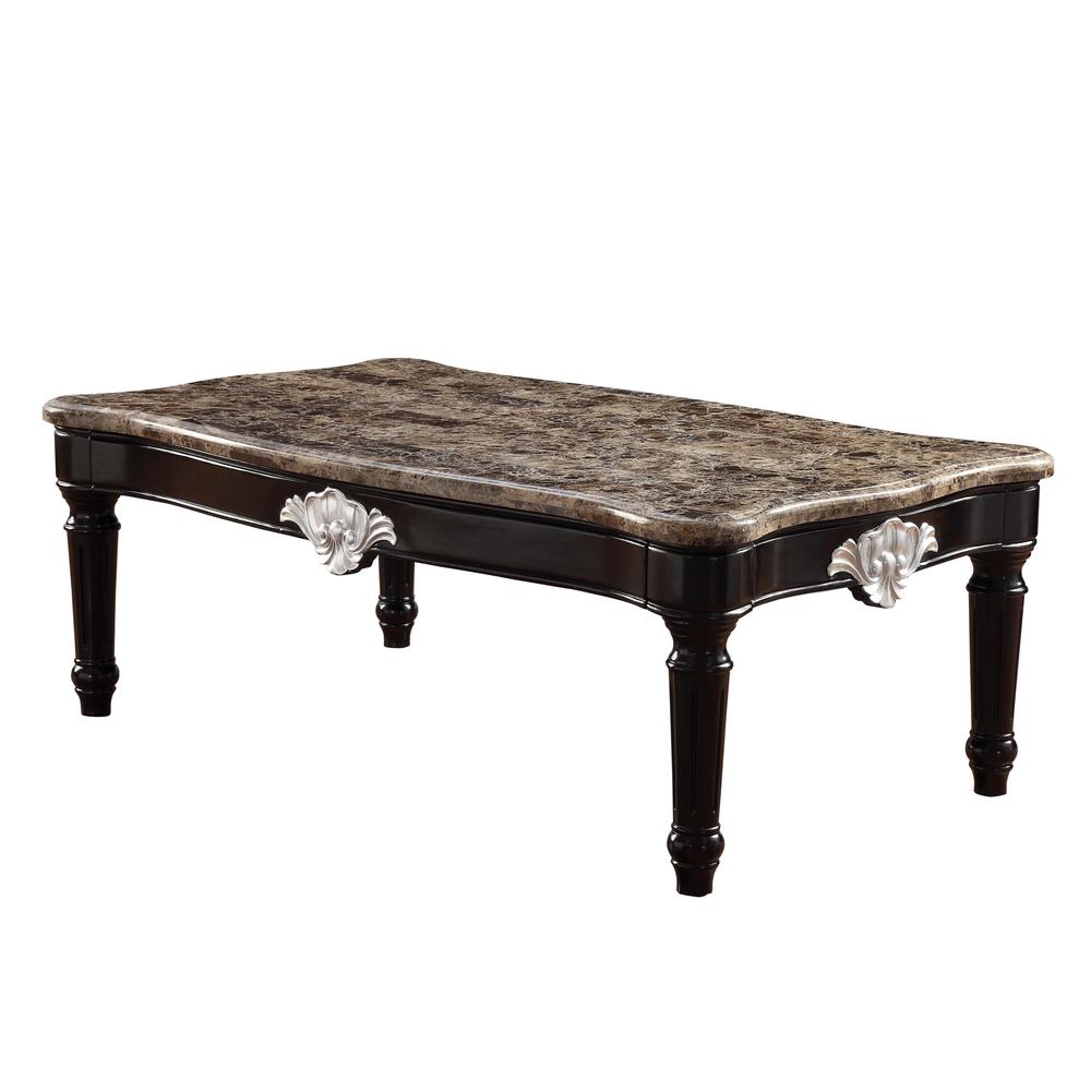 56" Black And Brown Faux Marble Rectangular Coffee Table. Picture 3