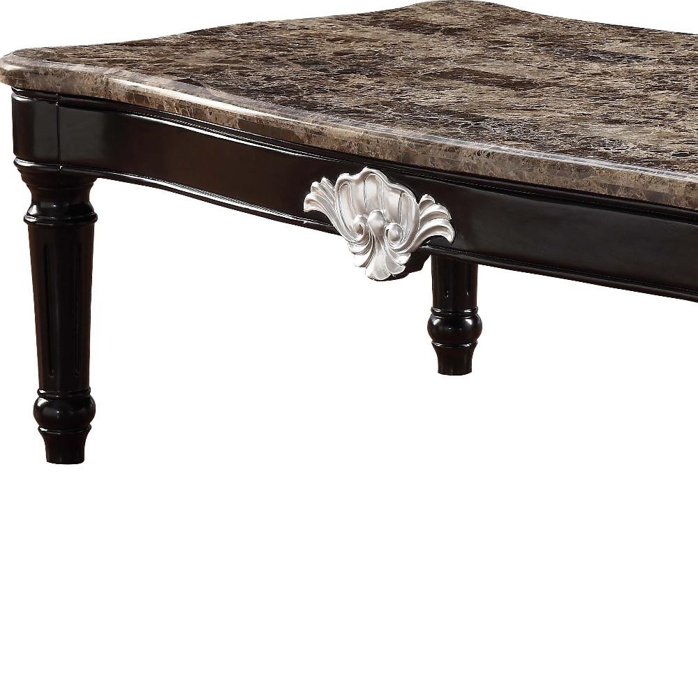 56" Black And Brown Faux Marble Rectangular Coffee Table. Picture 5