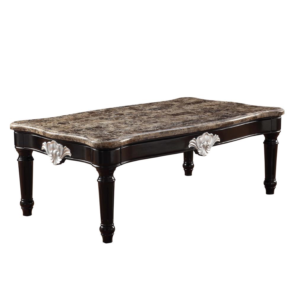 56" Black And Brown Faux Marble Rectangular Coffee Table. Picture 2