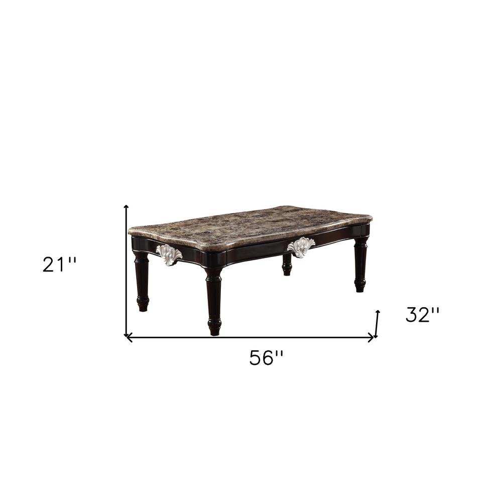 56" Black And Brown Faux Marble Rectangular Coffee Table. Picture 6