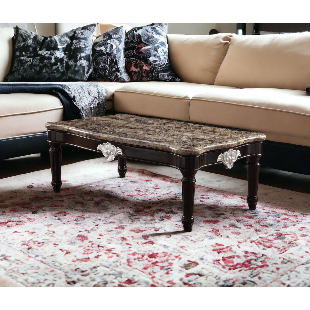 56" Black And Brown Faux Marble Rectangular Coffee Table. Picture 1