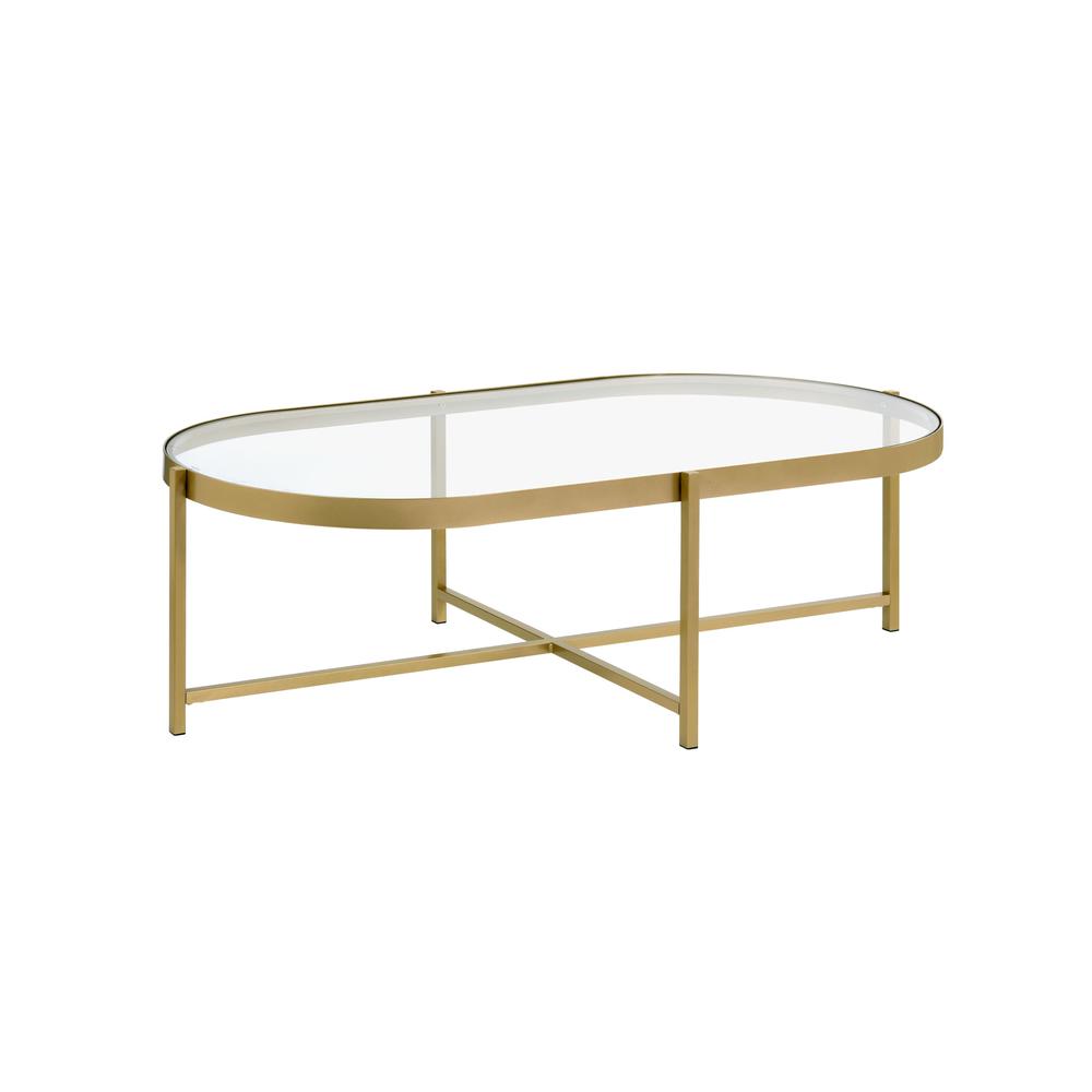 54" Gold And Clear Glass Oval Coffee Table. Picture 2