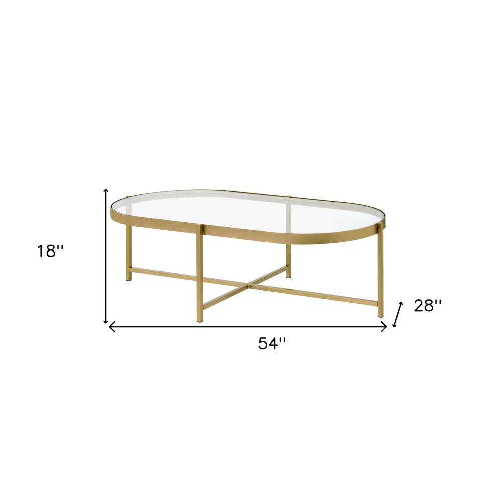 54" Gold And Clear Glass Oval Coffee Table. Picture 6