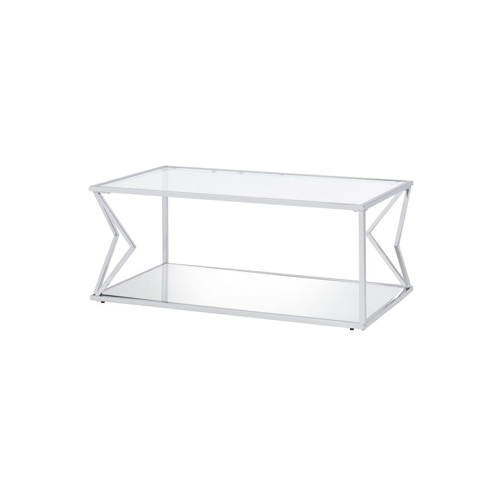 43" Chrome And Clear Glass Rectangular Coffee Table With Shelf. Picture 2