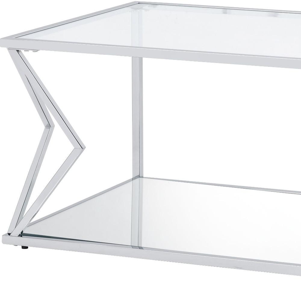 43" Chrome And Clear Glass Rectangular Coffee Table With Shelf. Picture 5