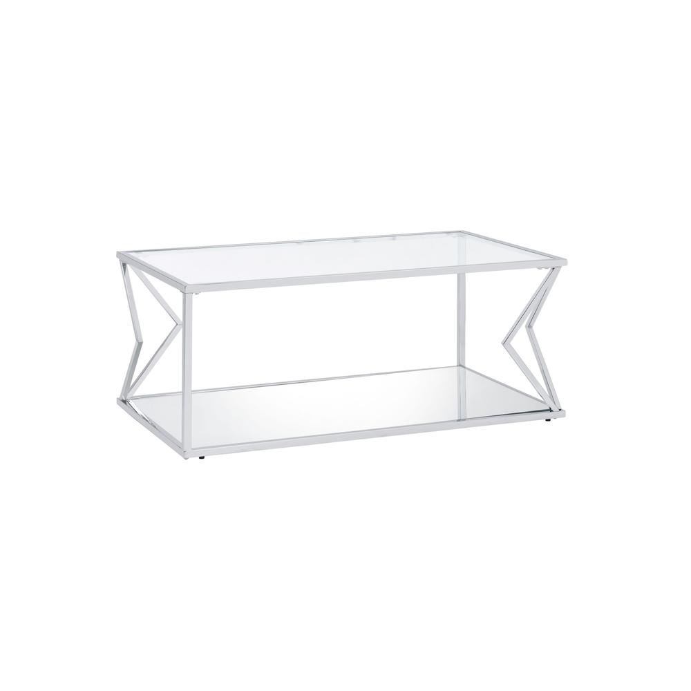 43" Chrome And Clear Glass Rectangular Coffee Table With Shelf. Picture 1