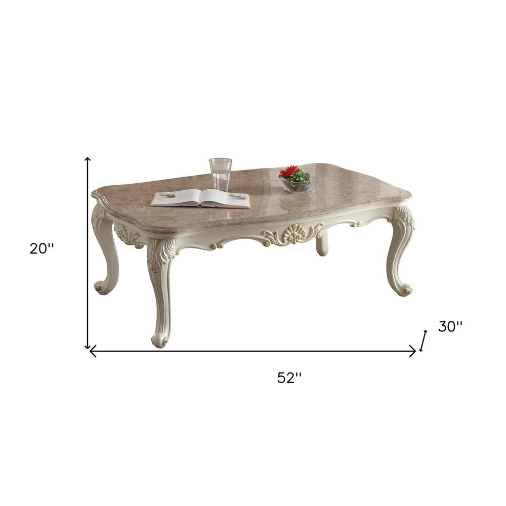 52" Pearl White And Marble Faux Marble Rectangular Coffee Table. Picture 4