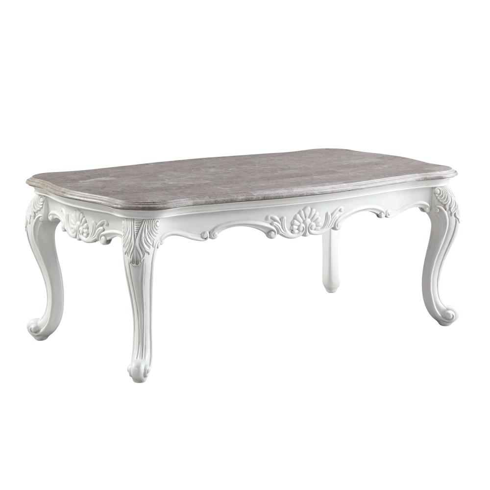 52" White And Marble Faux Marble Rectangular Coffee Table. Picture 1