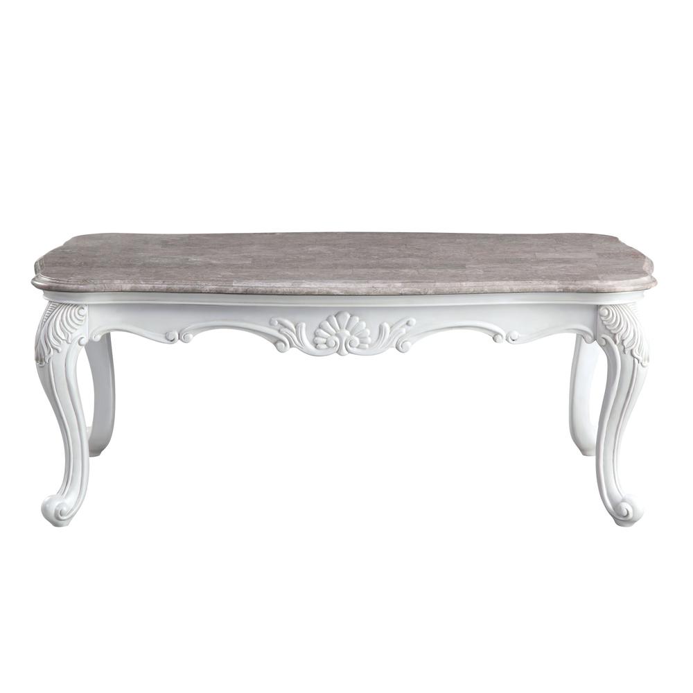 52" White And Marble Faux Marble Rectangular Coffee Table. Picture 2