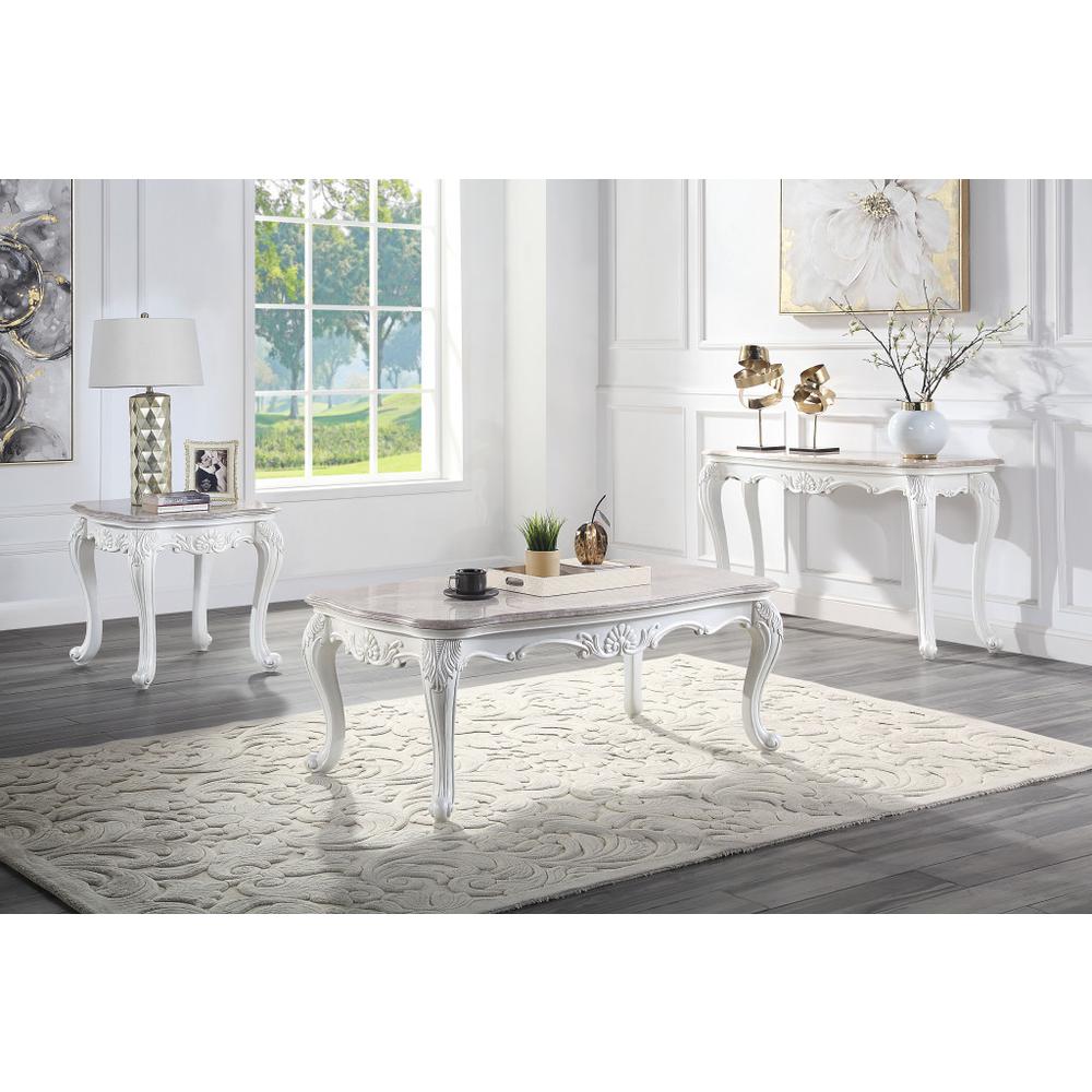 52" White And Marble Faux Marble Rectangular Coffee Table. Picture 5