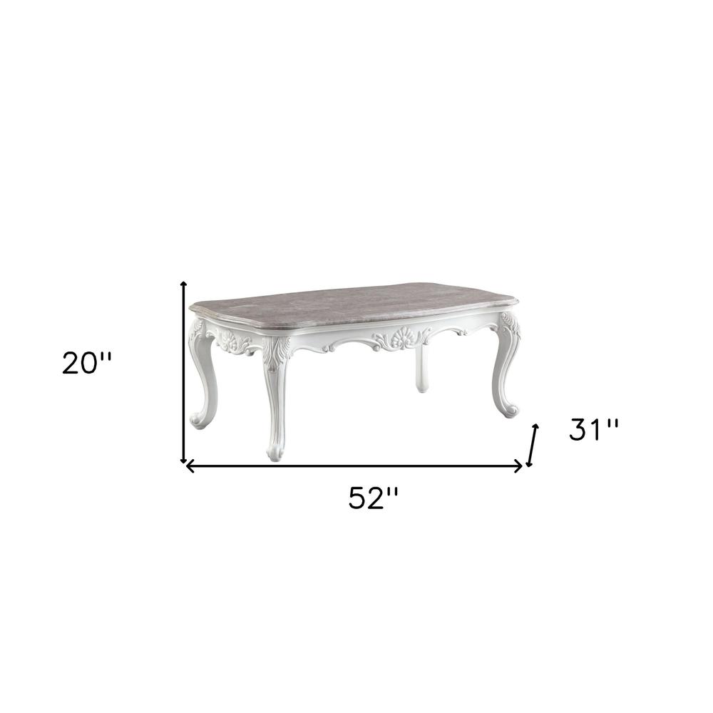 52" White And Marble Faux Marble Rectangular Coffee Table. Picture 7