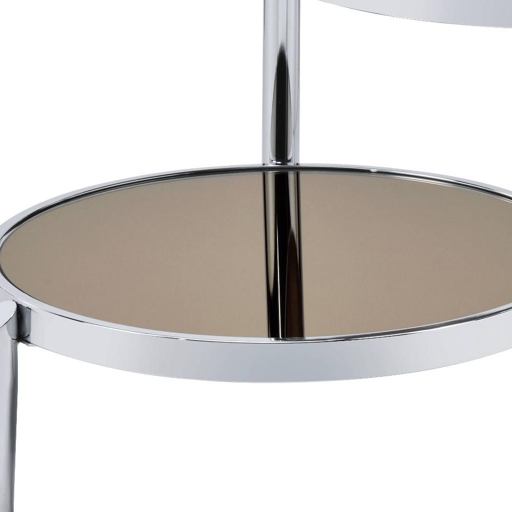 37" Chrome And Silver Mirrored Two Tier Round Mirrored Coffee Table. Picture 5